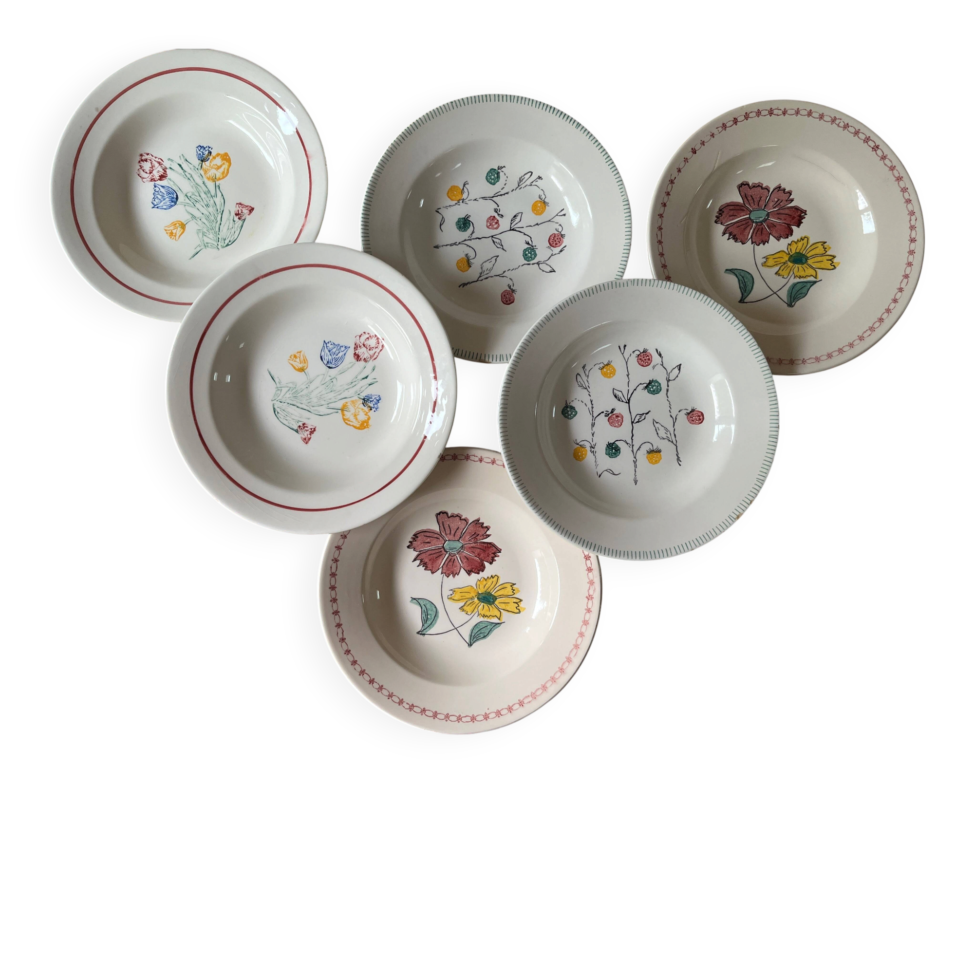 6 vintage ceramic deep plates