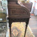 Ancien bureau à cylindre de style Louis XVI Scriban Secrétaire en bois massif et marqueterie