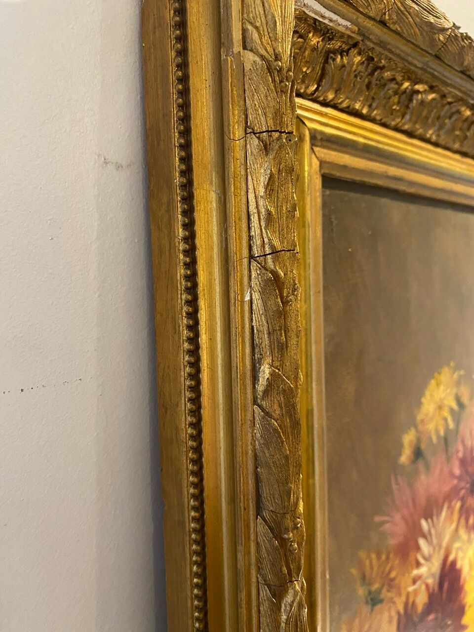 Old painting, still life with Dahlias, signed E Boudet late nineteenth century.