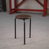 Steel tube stool with solid elm seat attributed to Jean Prouvé