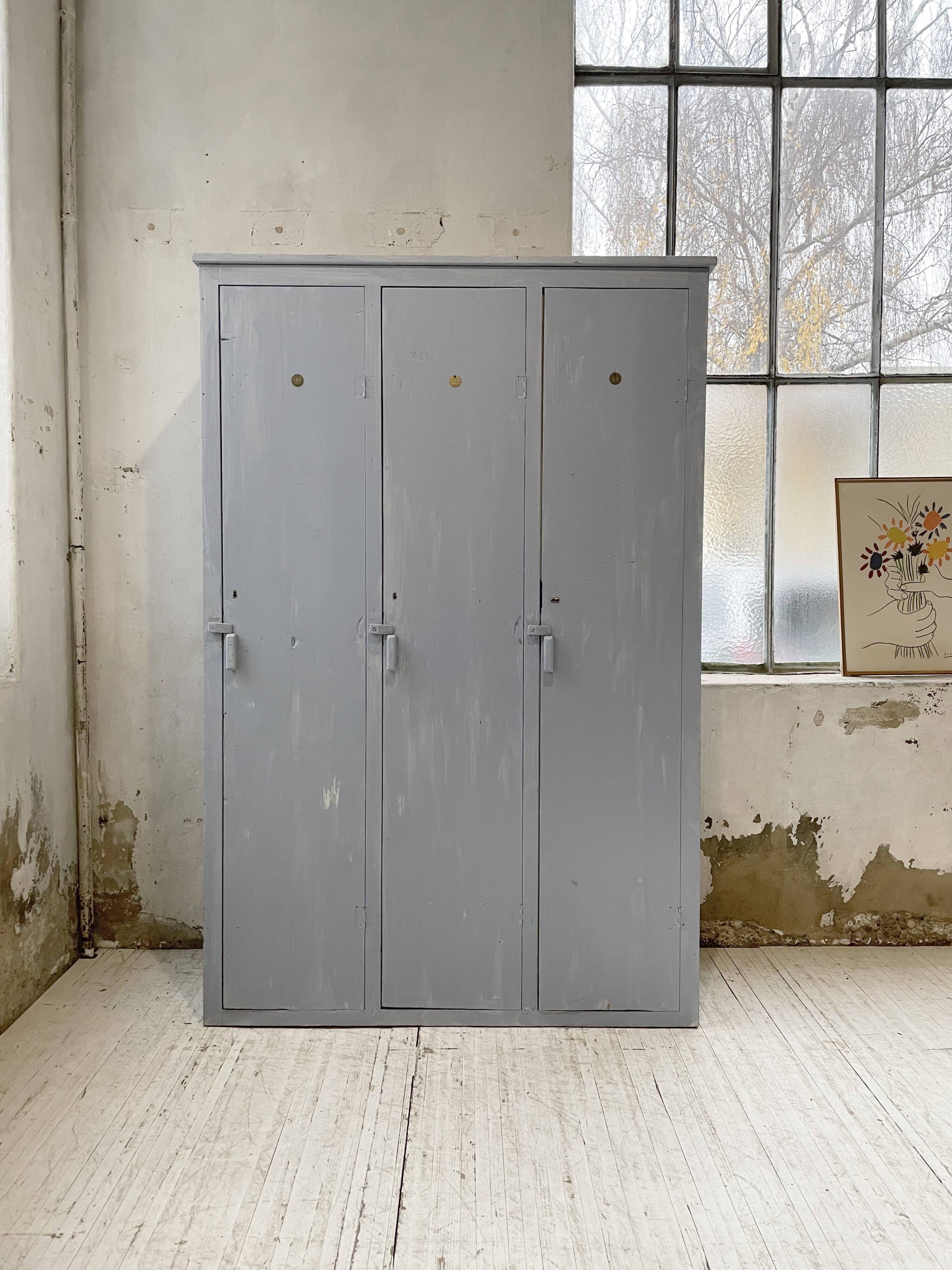 Blue patinated workshop furniture locker room
