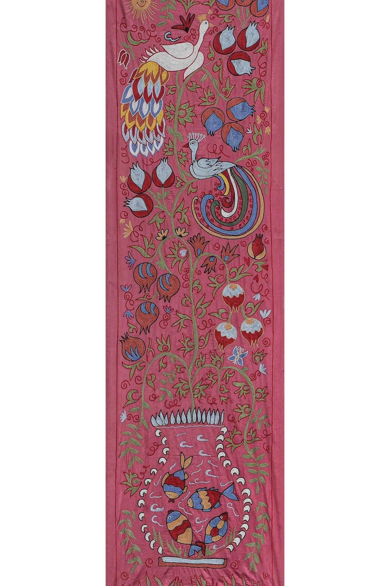 Vintage hand-embroidered tribal tapestry 54x190 cm