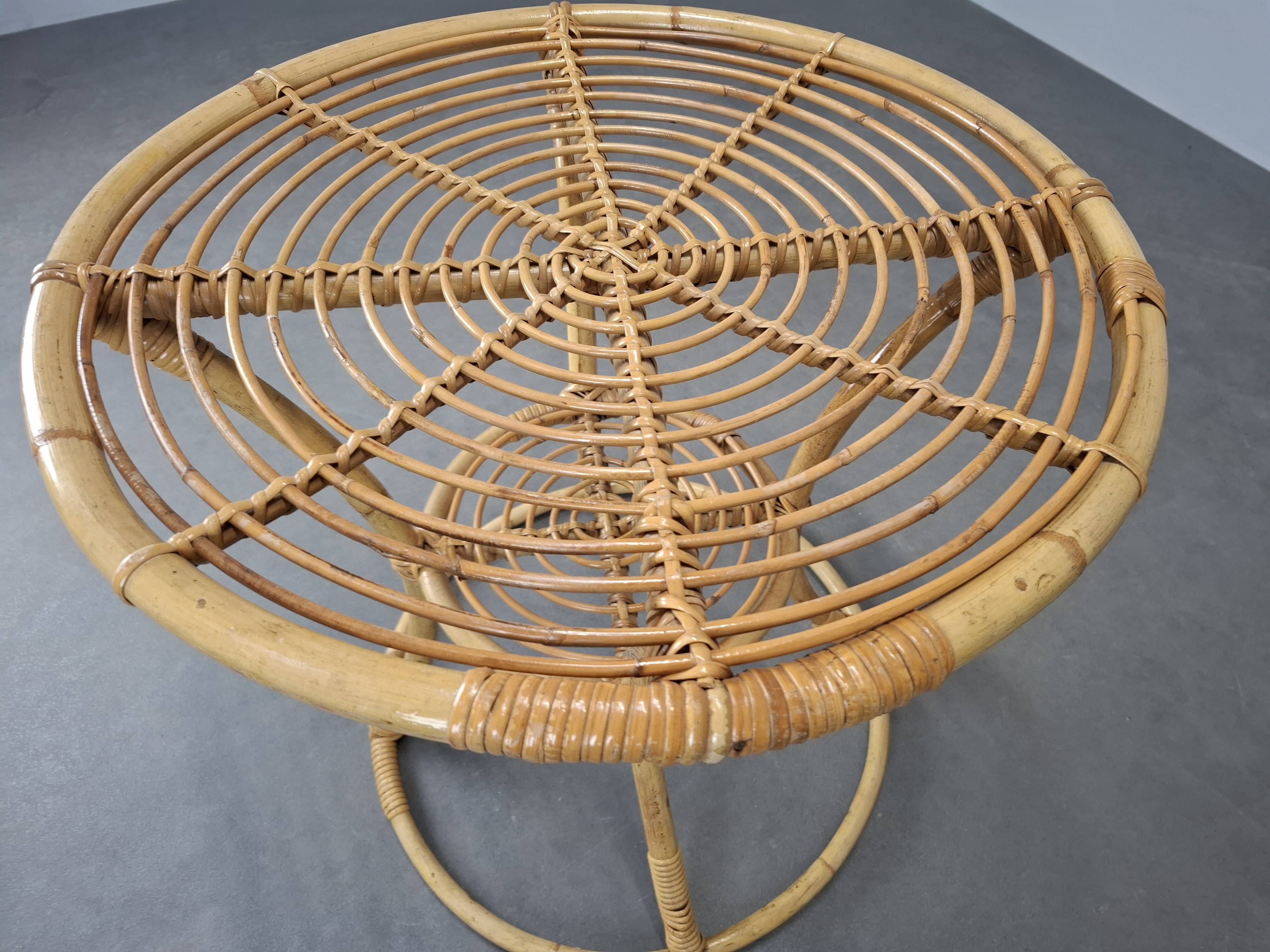 Czechoslovak Midcentury Rattan and Bamboo Side Table, 1960s