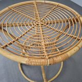 Czechoslovak Midcentury Rattan and Bamboo Side Table, 1960s