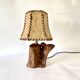 Wooden lamp, new fabric cable, cardboard lampshade