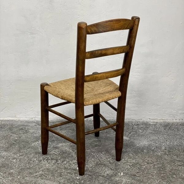 Chaise Vintage en bois massif et paille