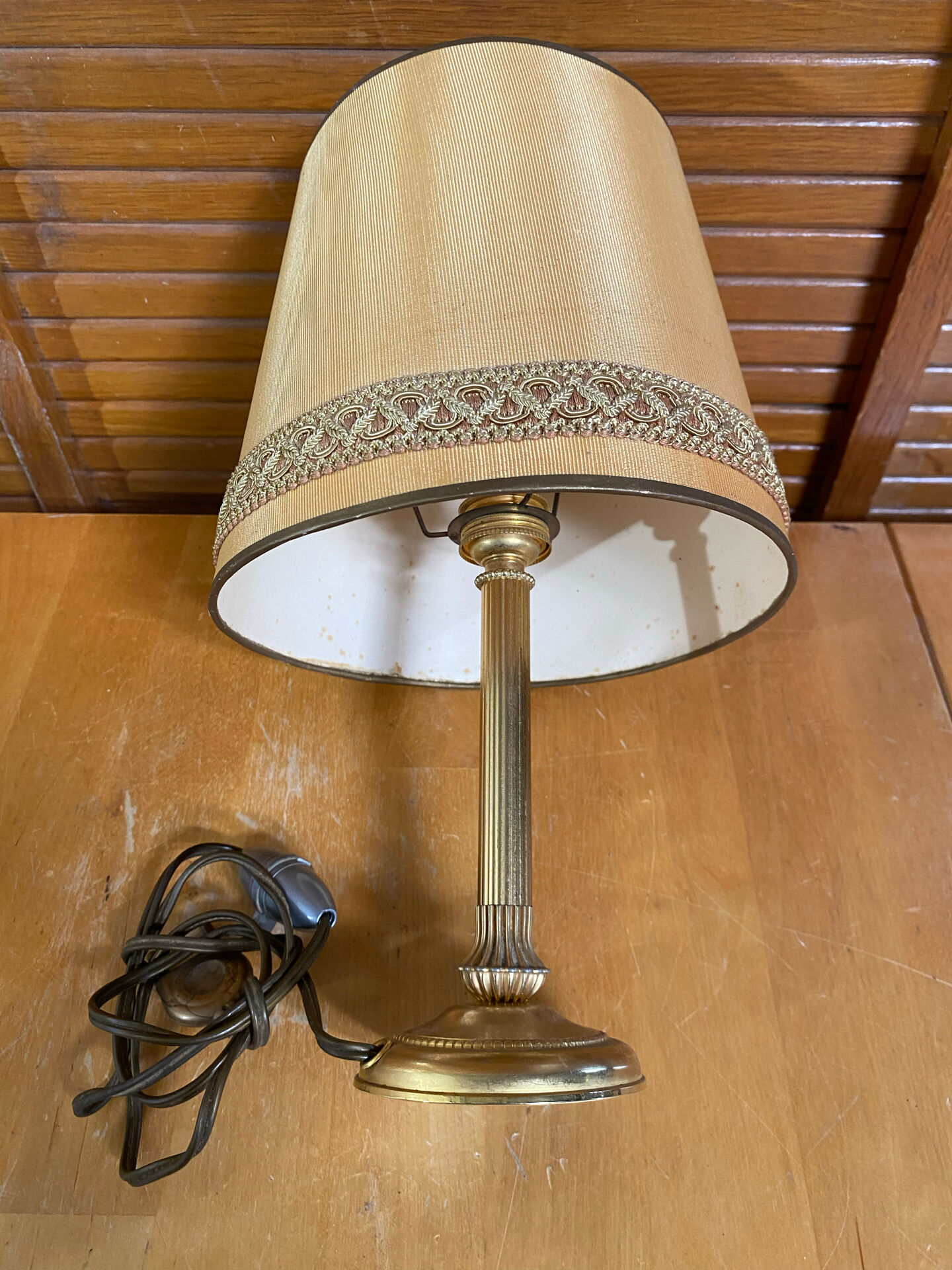 Pair of Empire Style Table Lamps Column Shape Golden Metal Vintage France