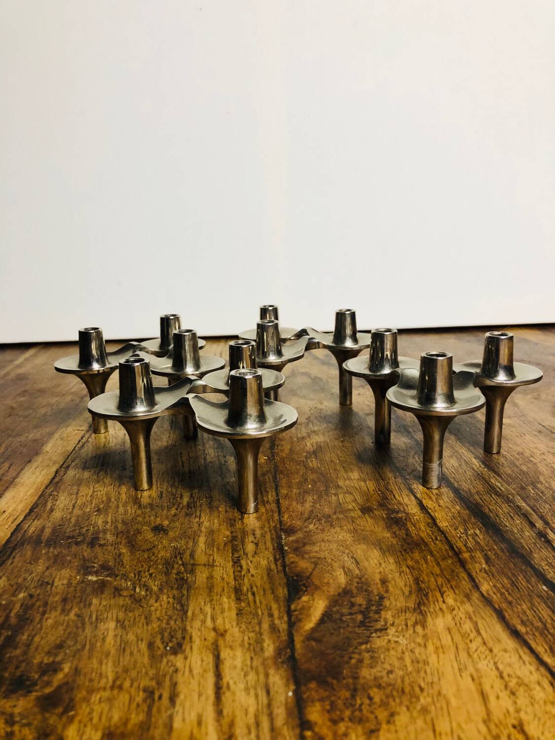 Bougeoirs modulables de métal chromés par Nagel & Stoffi . Set de 4