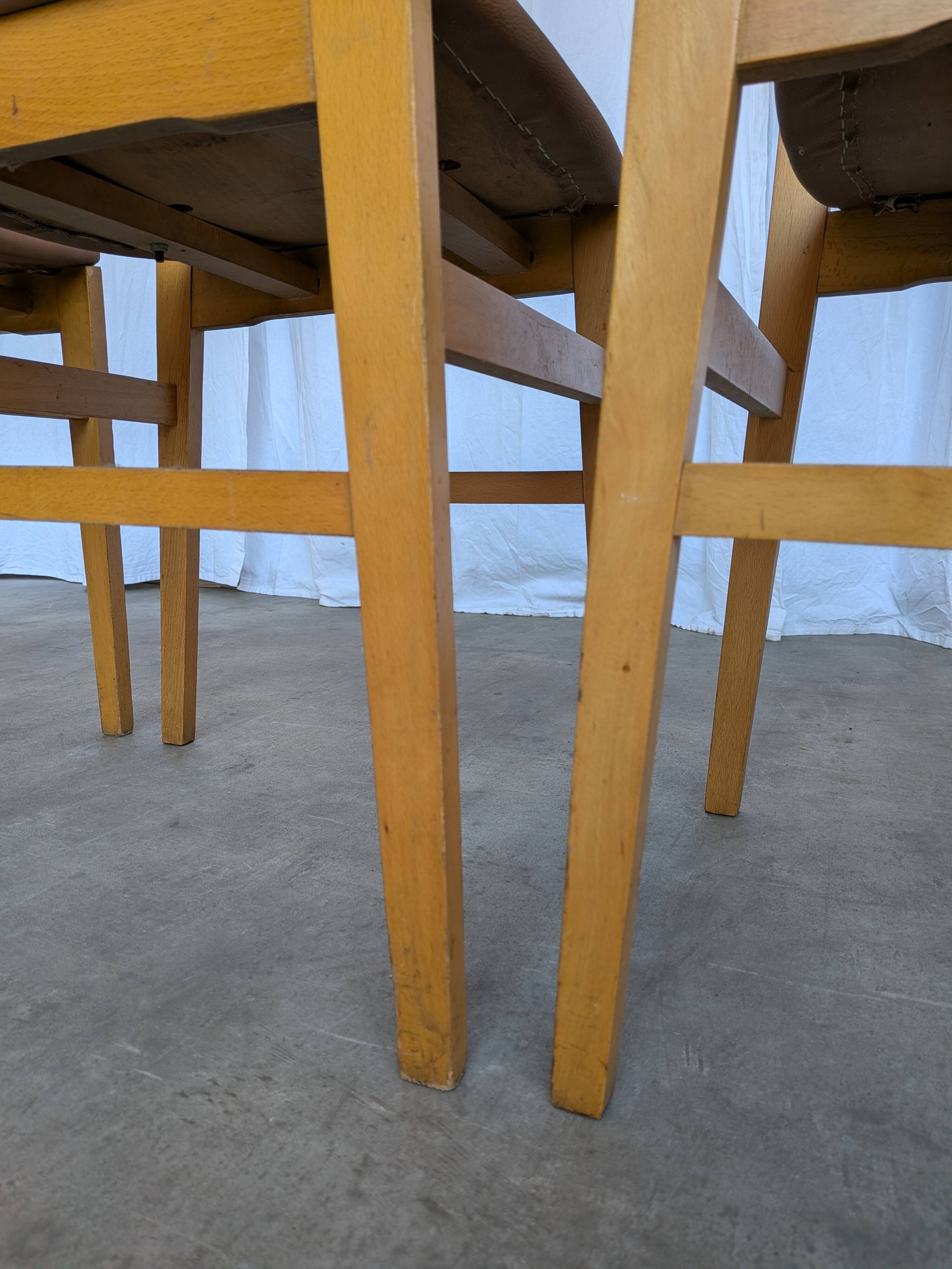 Set of 4 Vintage Branko Ursic Dining Chair: 1970s Scandinavian Wood & Brown