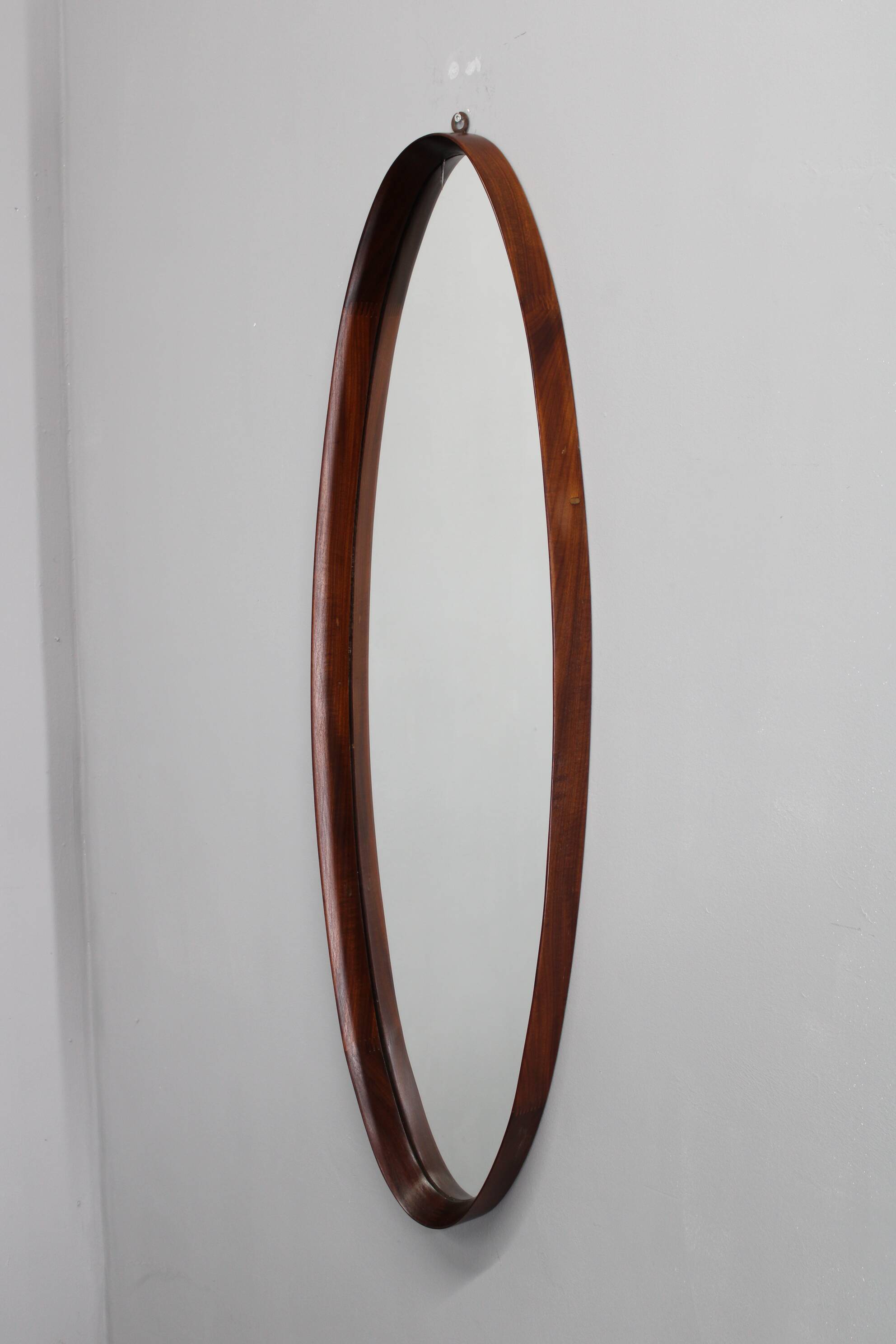 Italian mid-century oval teak wall mirror, 1980s