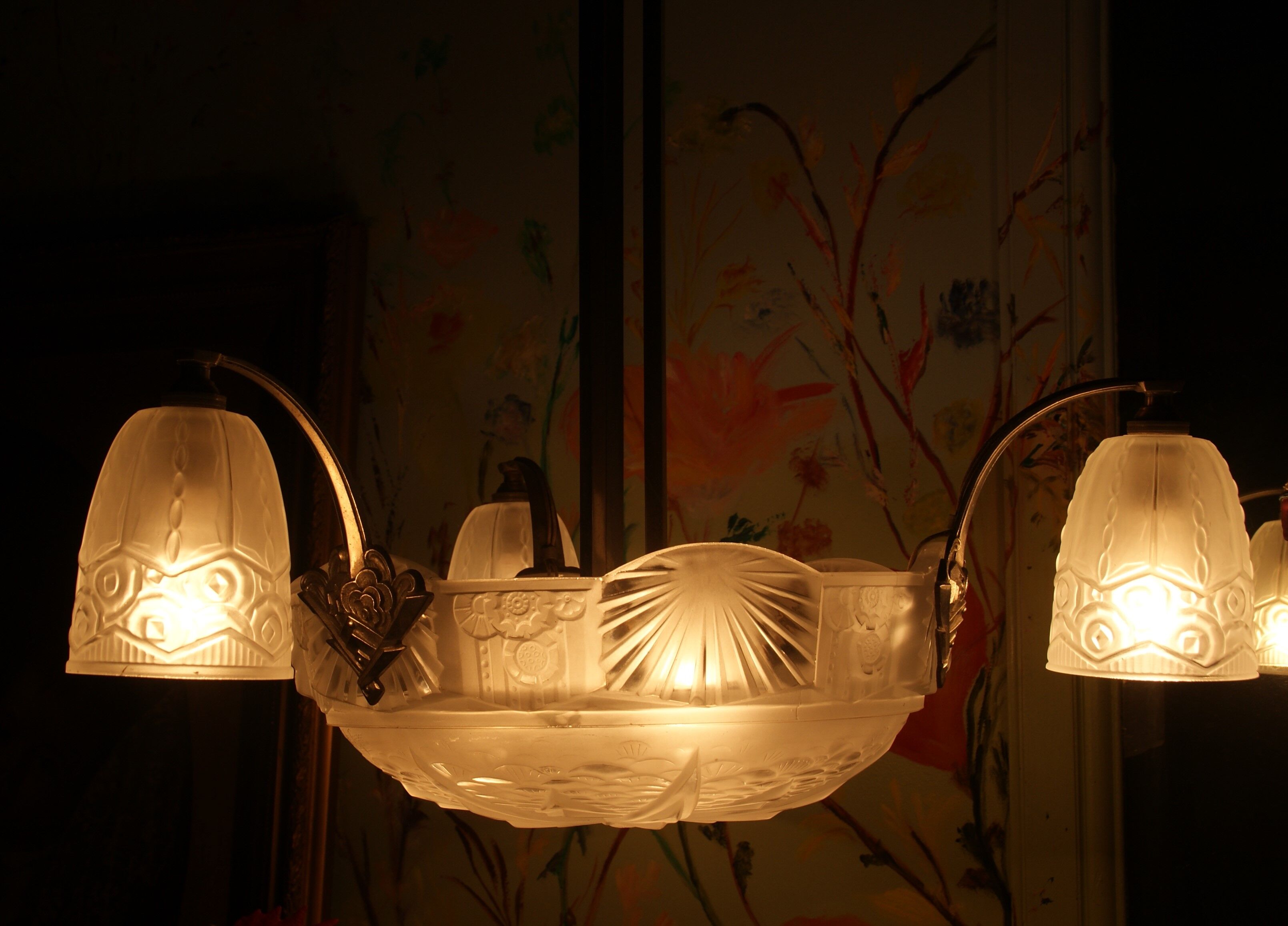 Art Deco frosted glass chandelier by the Muller brothers