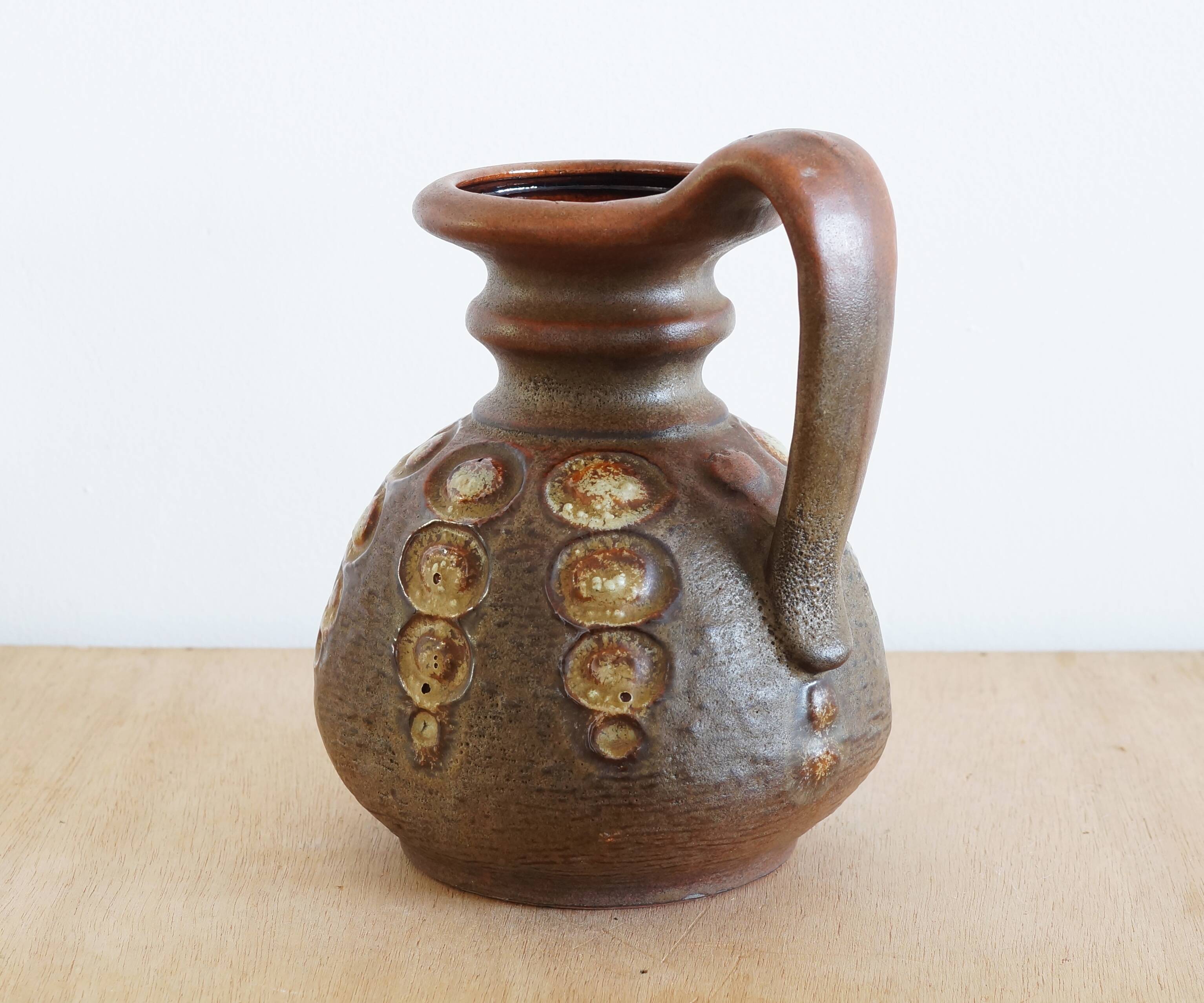 Brown ceramic vase with handle, 1970s, Austria