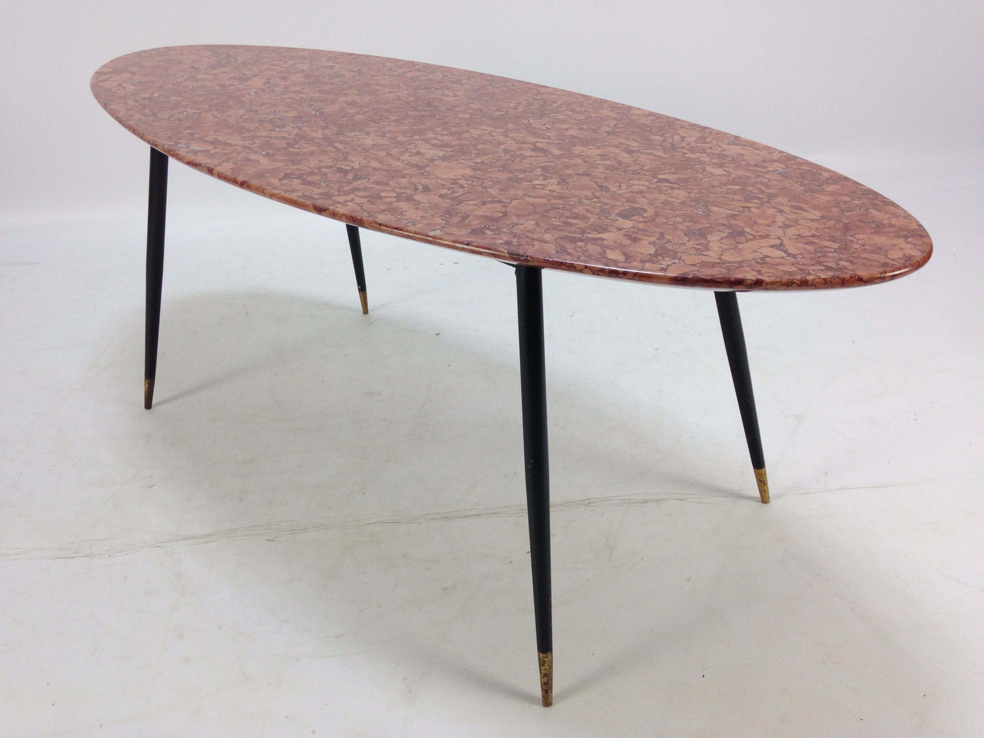Italian Midcentury Coffee Table with Marble Top and Brass Feet, 1950s