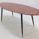 Italian Midcentury Coffee Table with Marble Top and Brass Feet, 1950s