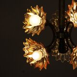 Plafonnier Mid-Century en Laiton et Verre de Sische Leuchten