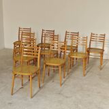 Set of 10 Bystrice tone wooden and caned chairs from the 1960s.