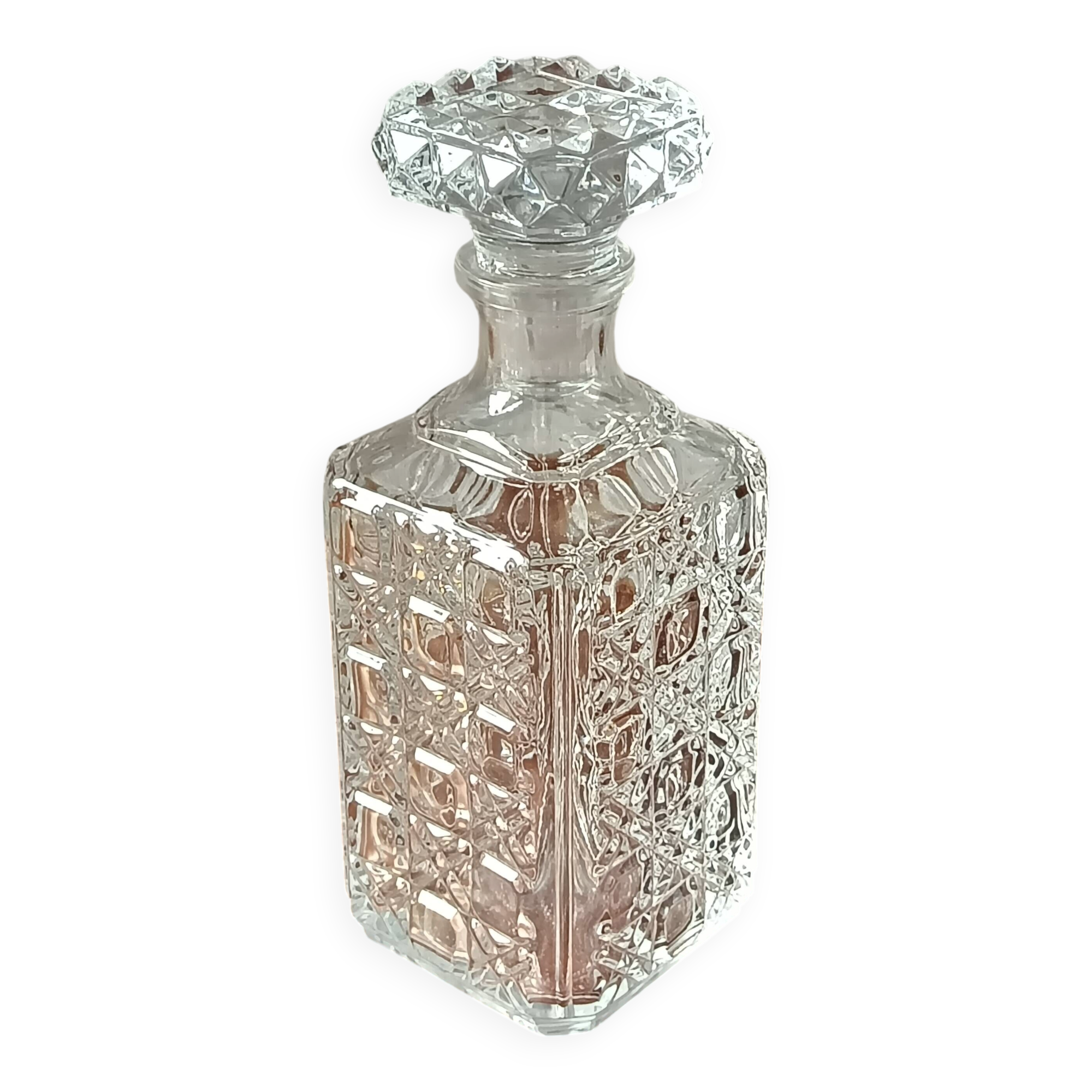 Vintage Clear Crystal Square Whiskey Decanter