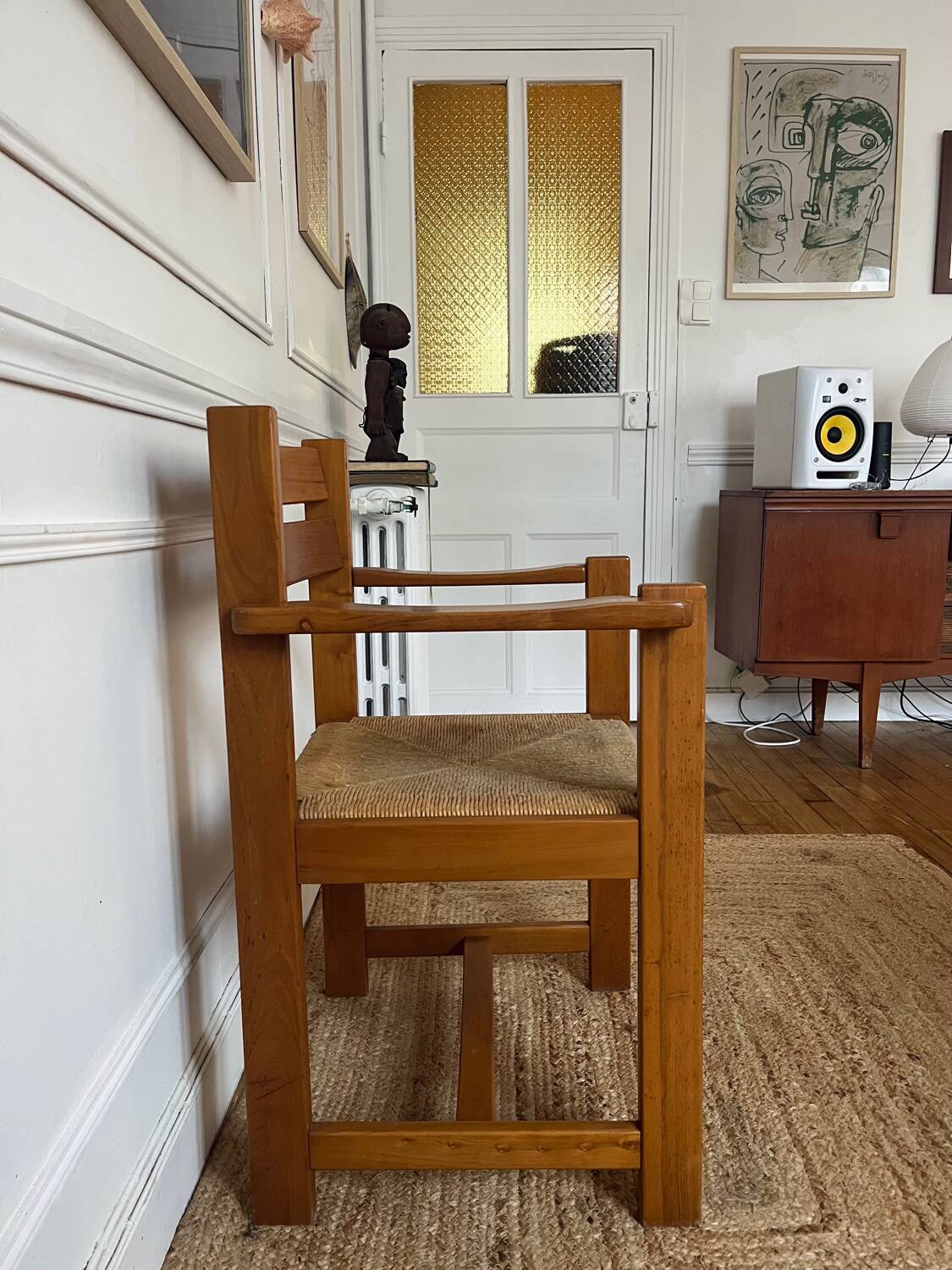 Armchair in elm and straw Maison Regain