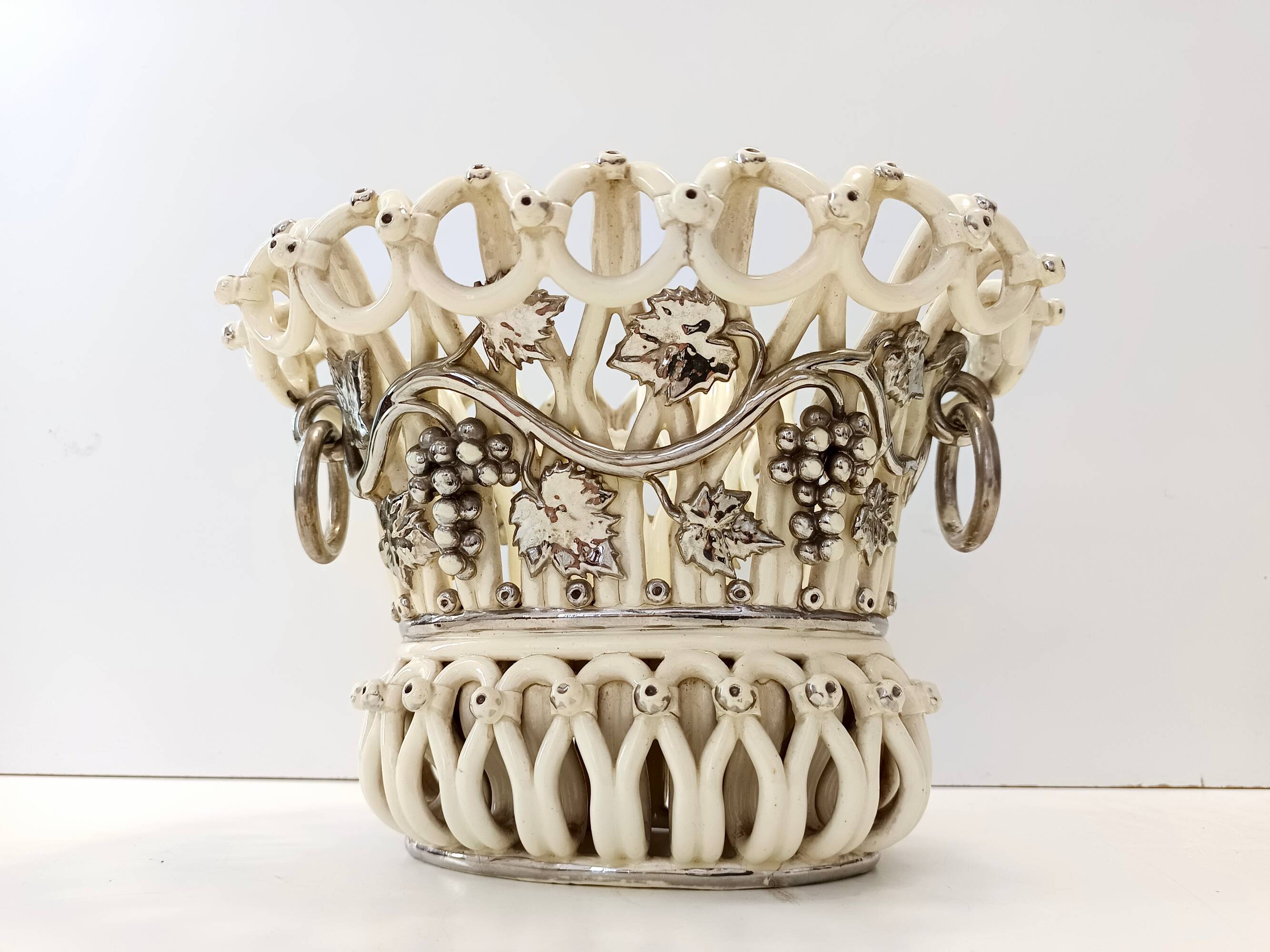 Creamy White Ceramic Fruit Bowl or Centerpiece by Charles de Boissimon