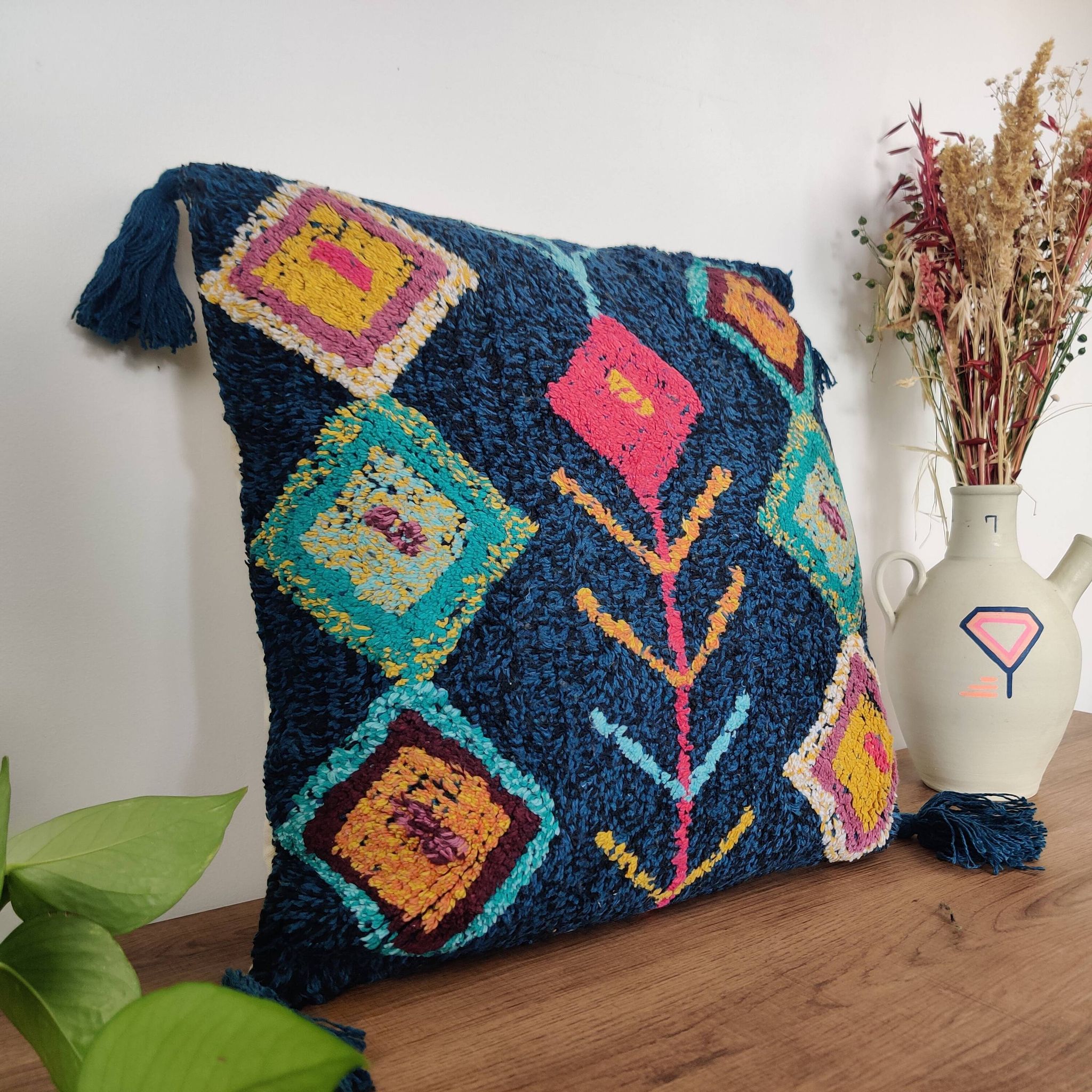 Coussin inspiration berbère bleu Azilal 45x45 cm