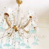 Lustre Marie-Thérèse en cristal et verre de Murano bleu