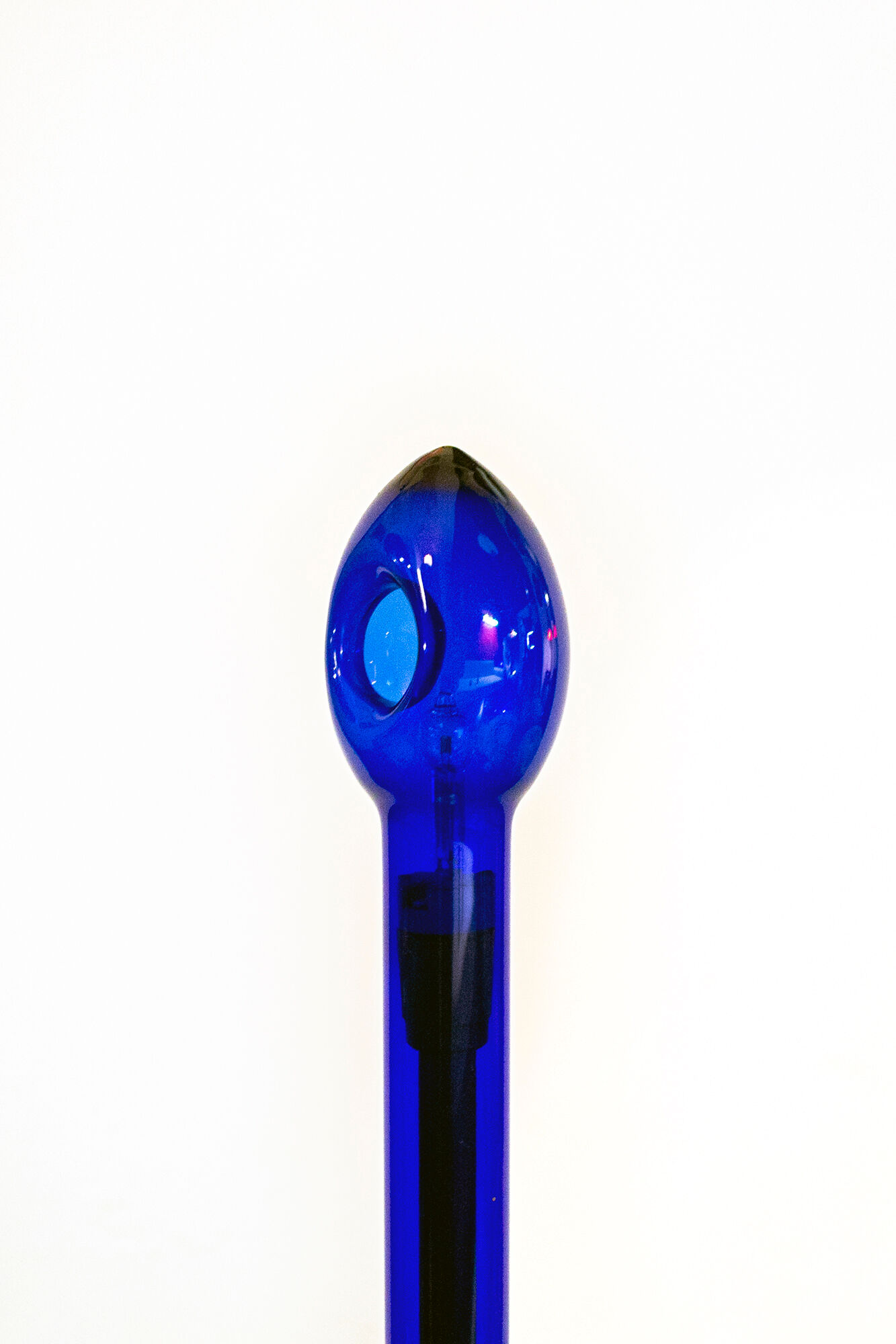 Table lamp with aluminum base and blue glass lampshade Italy Years'2000