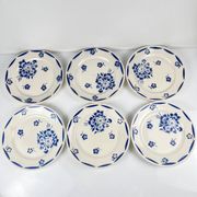 Set of 6 dessert plates, semi-porcelain Badonviller, blue flower pattern, early 20th century.