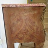 Pair of 2 Louis XV bedside tables - marquetry - 2 drawers - pink marble