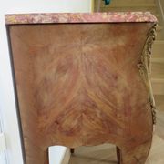 Paire de 2 chevets-louis xv-marqueterie-2 tiroirs-marbre rose