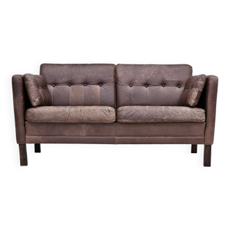 1970s, Danish 2-seater classic sofa, original brown leather.