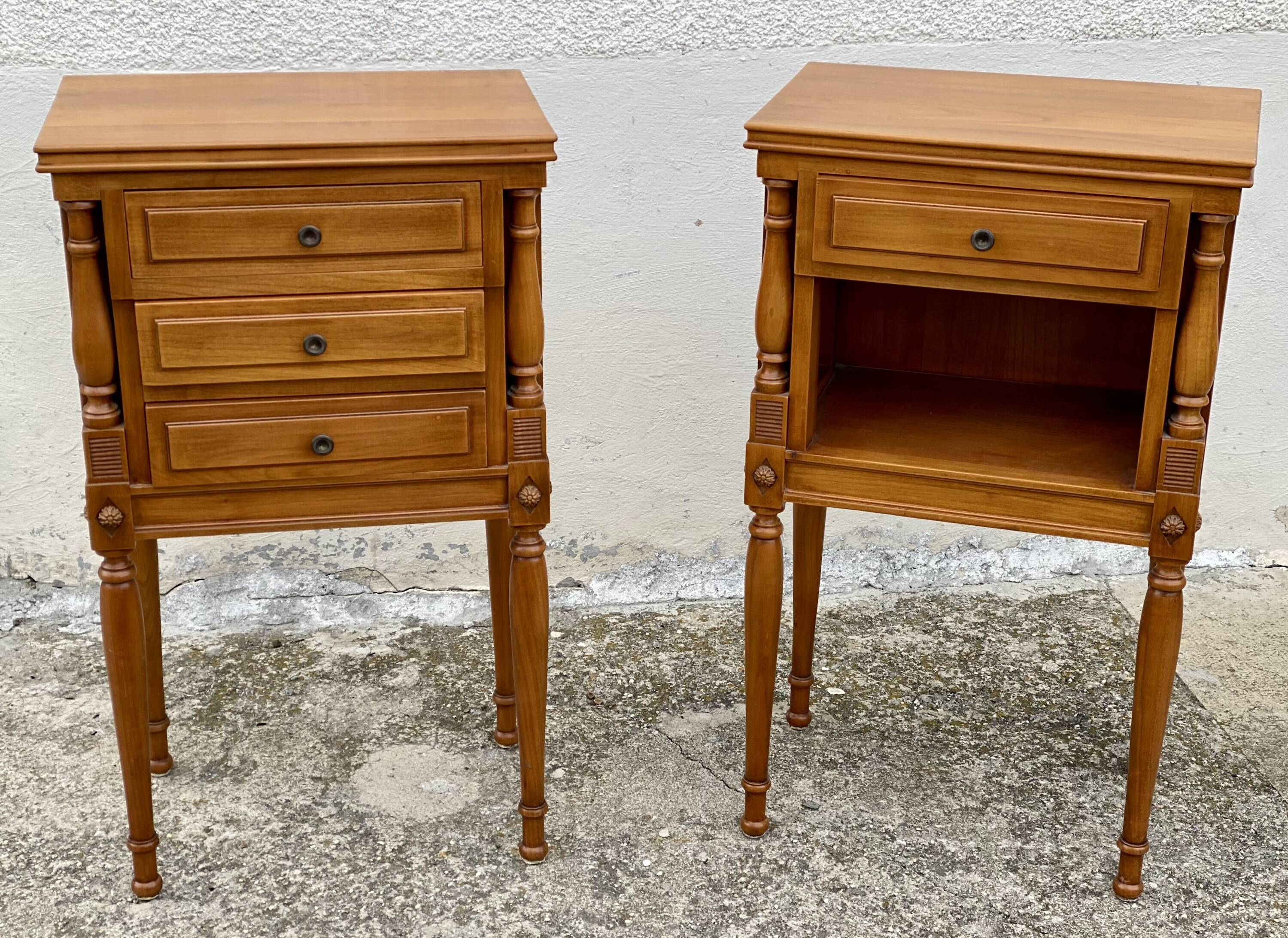 Pair of vintage fruitwood bedside tables from the 1960s.