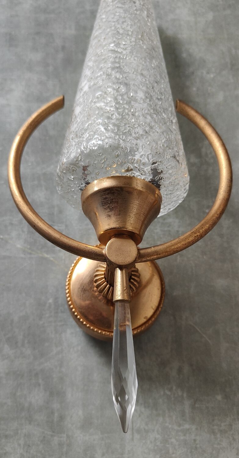 Paire appliques verre et métal doré
