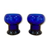 Duo de photophores bougeoirs en verre bleu cobalt