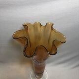 Old glass vase blown bubble orange & transparent vintage