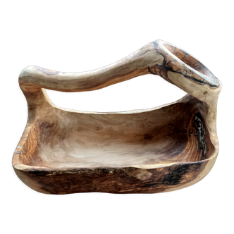 Rustic olive wood fruit cup with handle