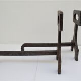 Pair of chenets modernist style steel design 70s