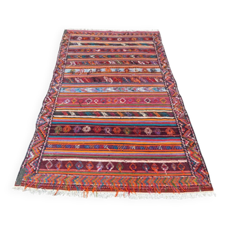 Handmade Afghan kilim kibak rug, burgundy wool, long pile, 155x290cm