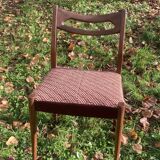 Chaise scandinave en bois palissandre 1960 / 1970 et tissu carreaux marron vintage
