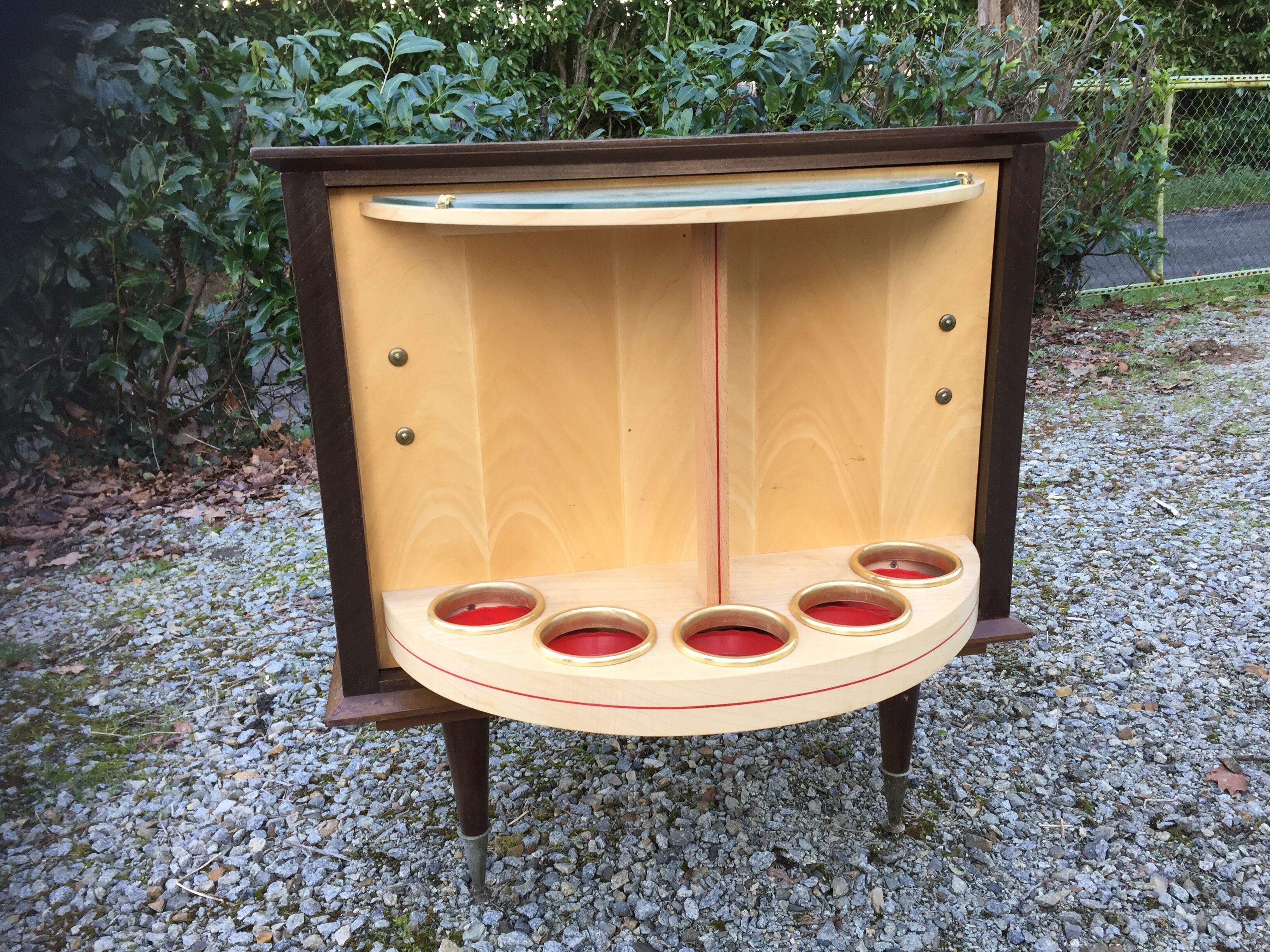 Vintage bar with swivel door in varnished mahogany