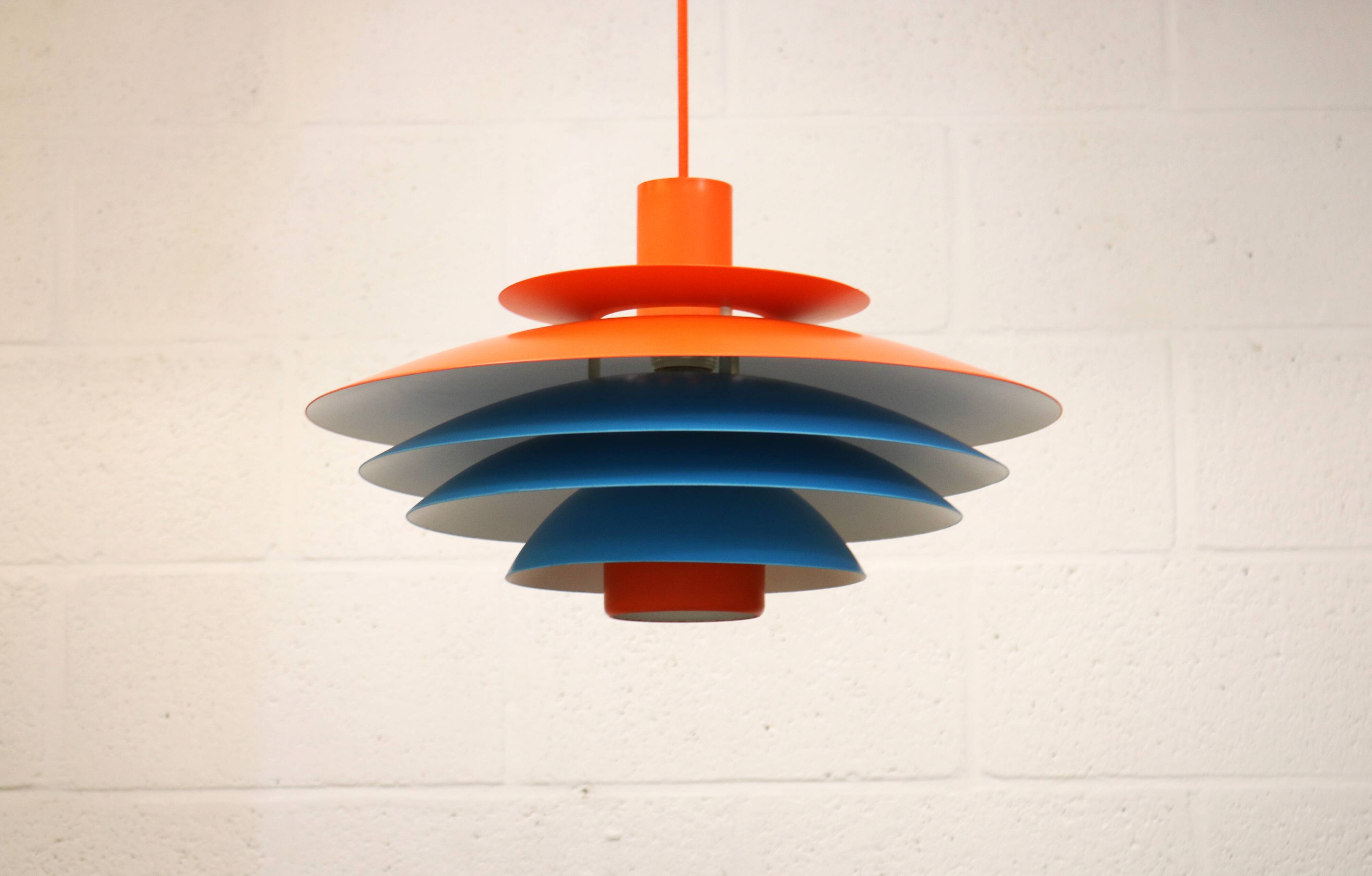 Unique blue and orange pendant lamp by Form Light model 52610, Denmark 70s.