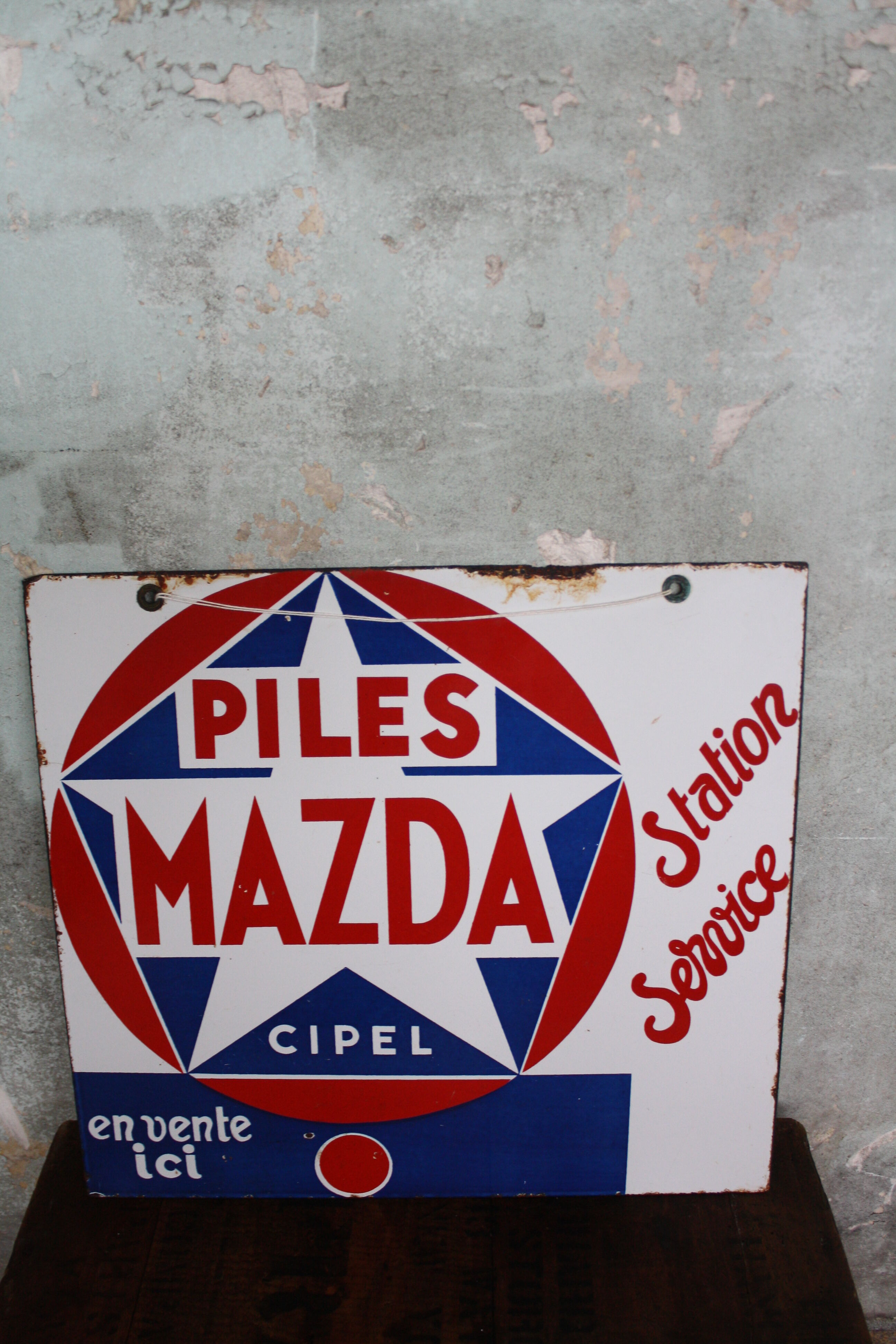 Double-sided enamel plate Piles Mazda Station service