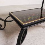 Table basse vintage avec 2 plateaux en verre avec impression des années 50