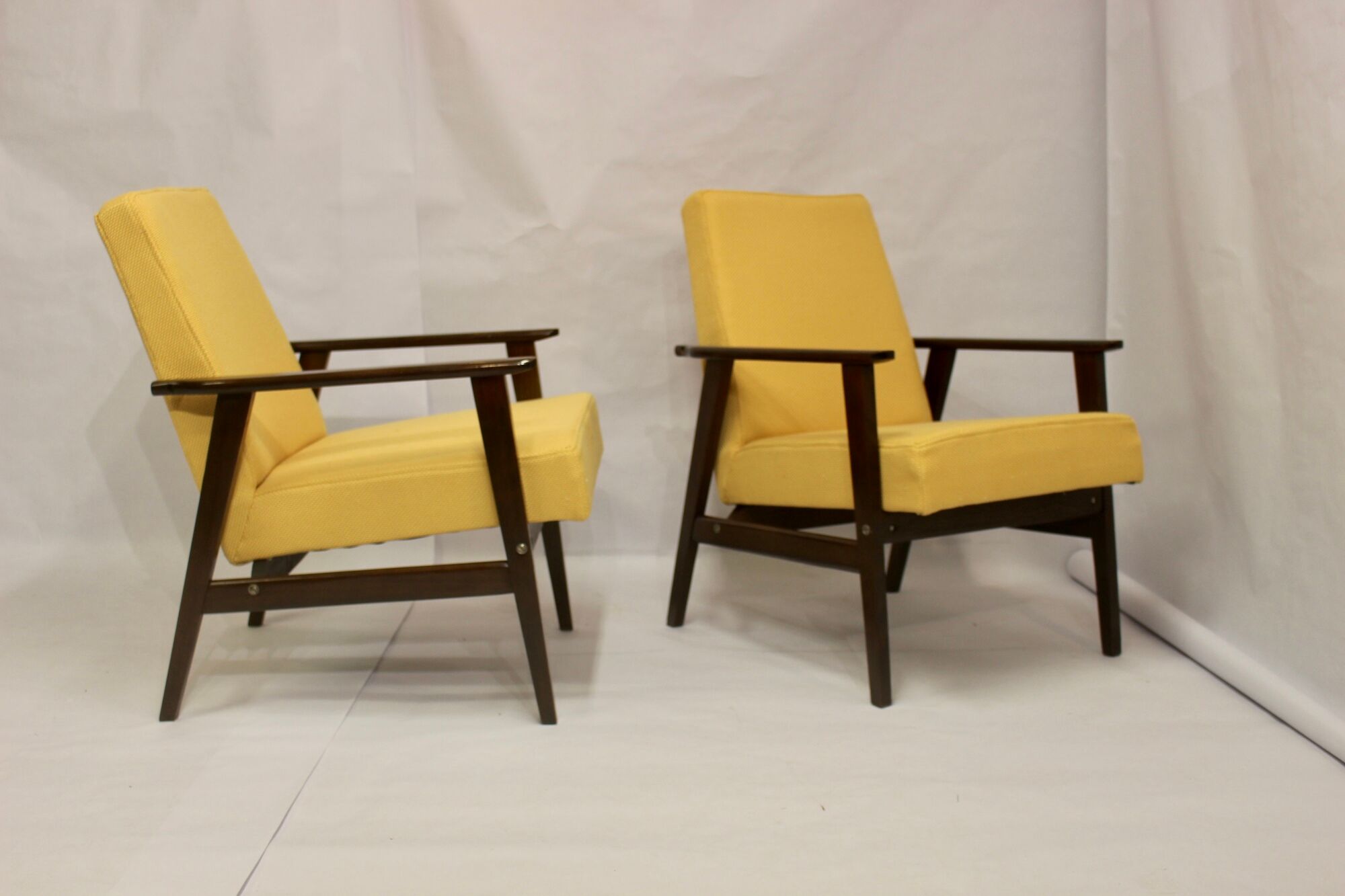 Armchair Henryk Lis 300-190 years 1970 yellow fabric Pierre Frey.