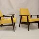 Armchair Henryk Lis 300-190 years 1970 yellow fabric Pierre Frey.