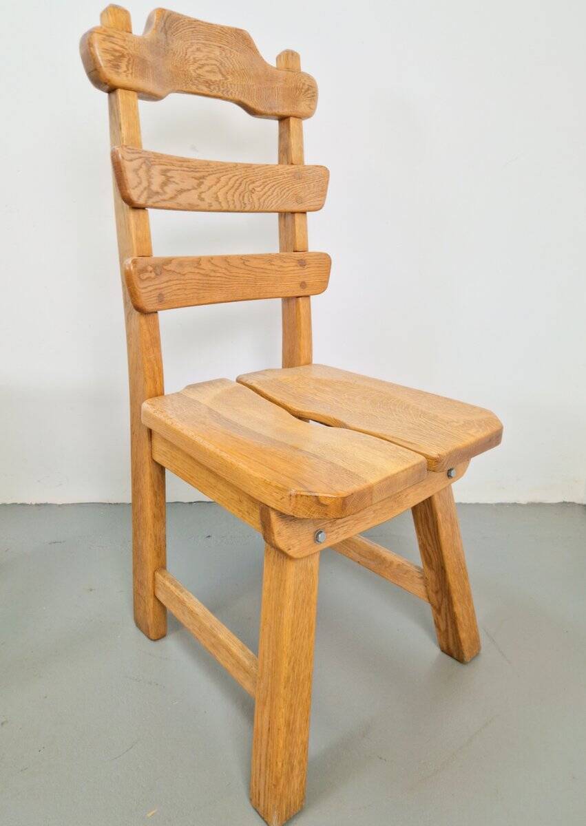Dutch Brutalist Dining Chairs with Ladder Backrests in Oak, 1960s, Set of 4