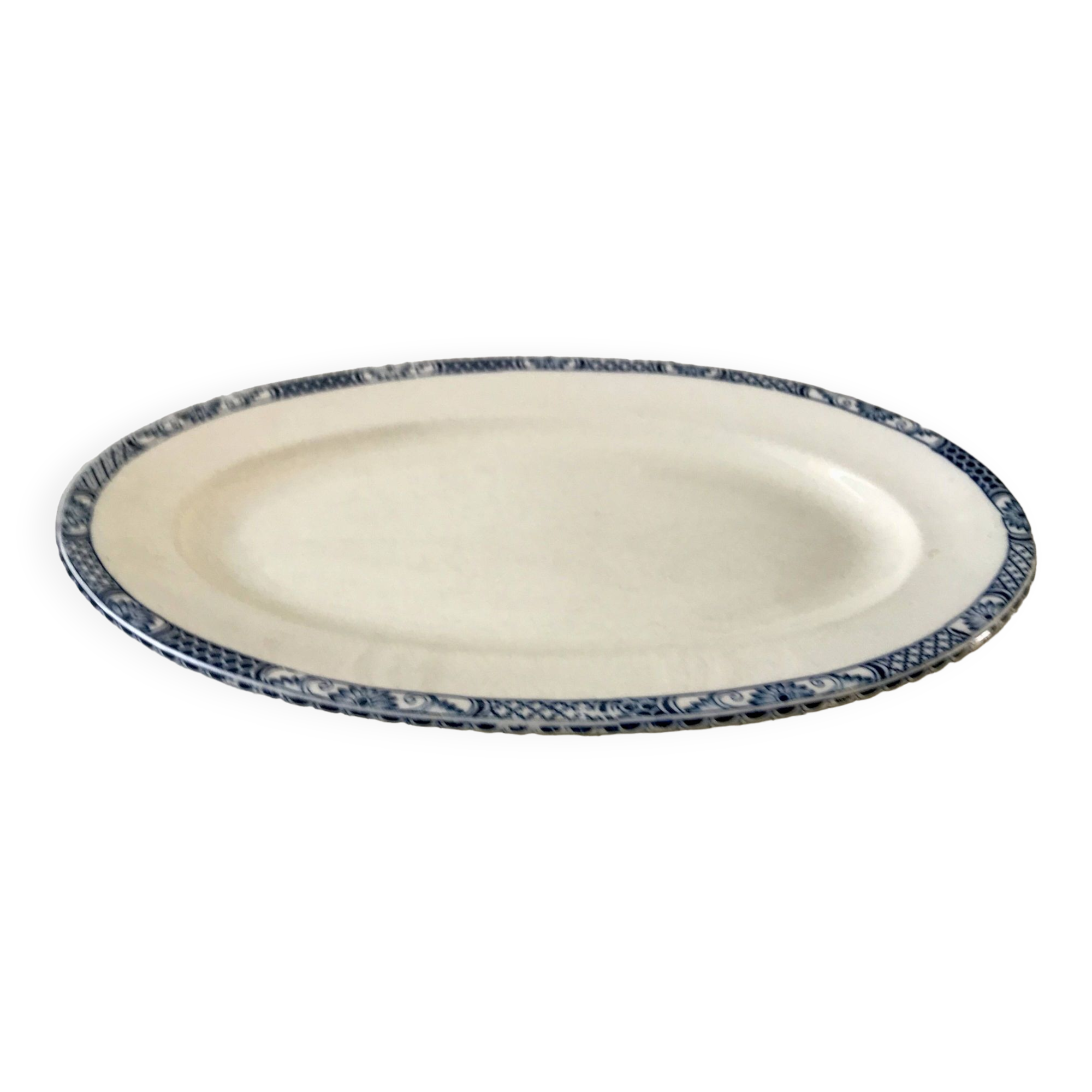 Oval dish in terre de fer bleu xixth