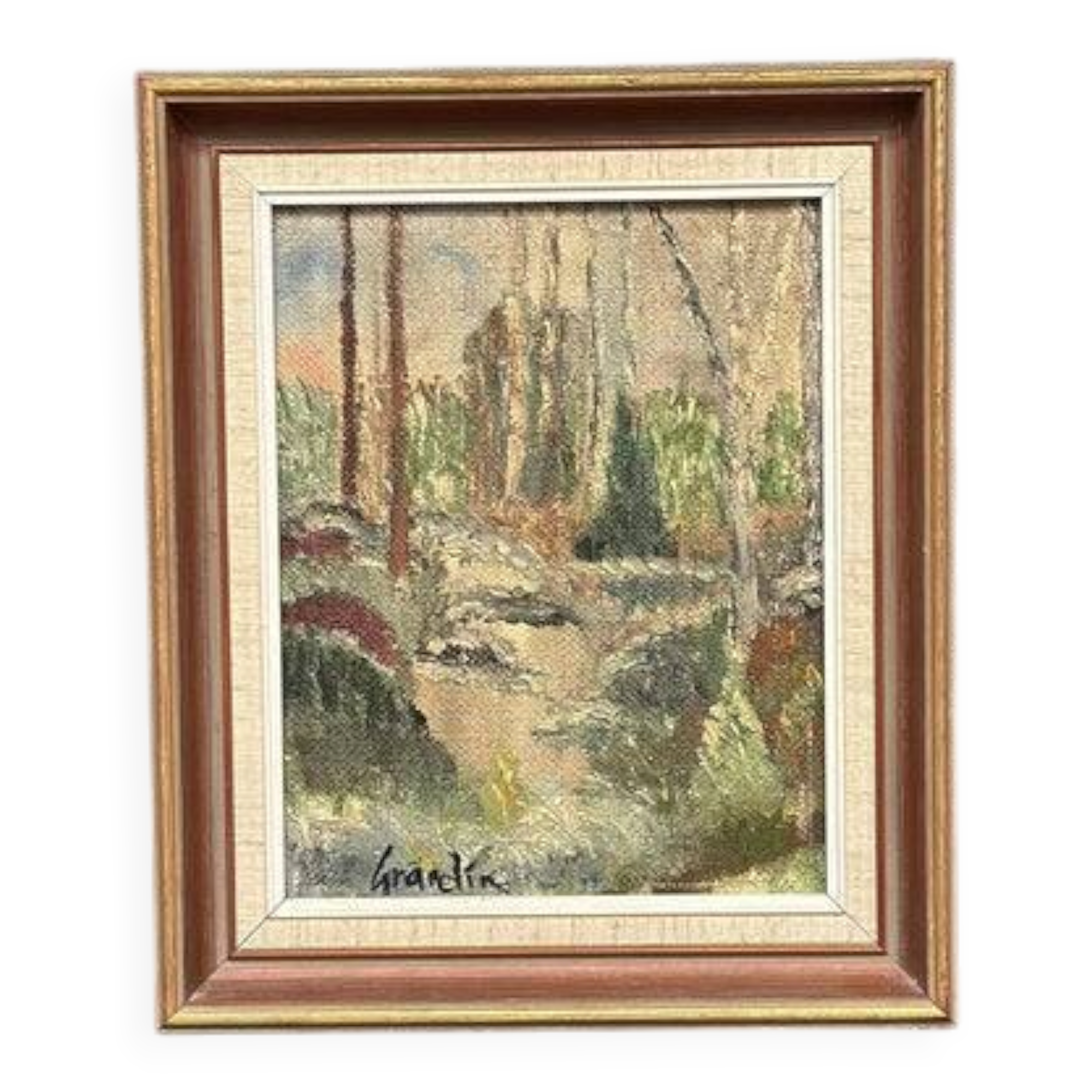 Huile su panneau suédoise – « Forêt » par Svan Grandin – Vintage et encadrée