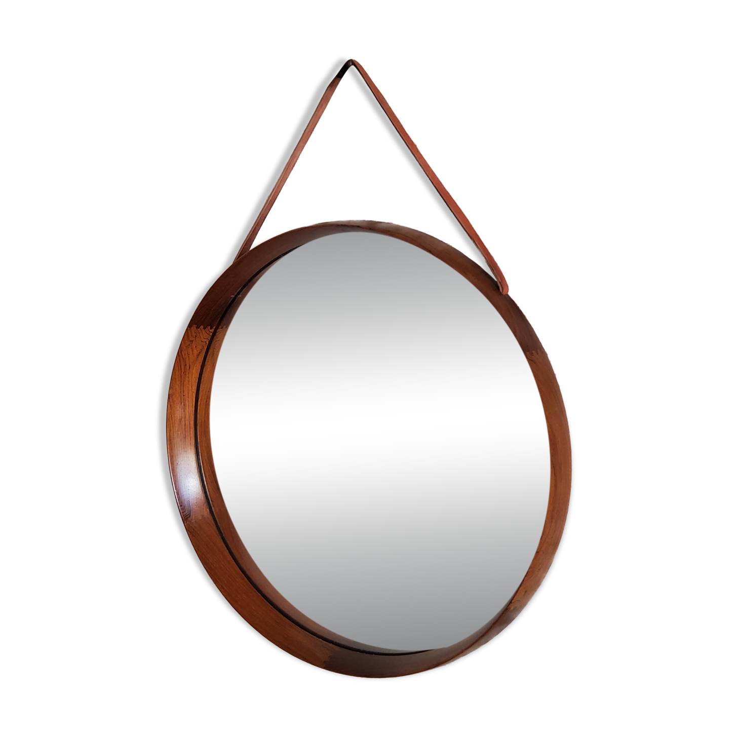 Round teak mirror Uno and Osten Kristiansson Luxus Vittsjö, Scandinavian