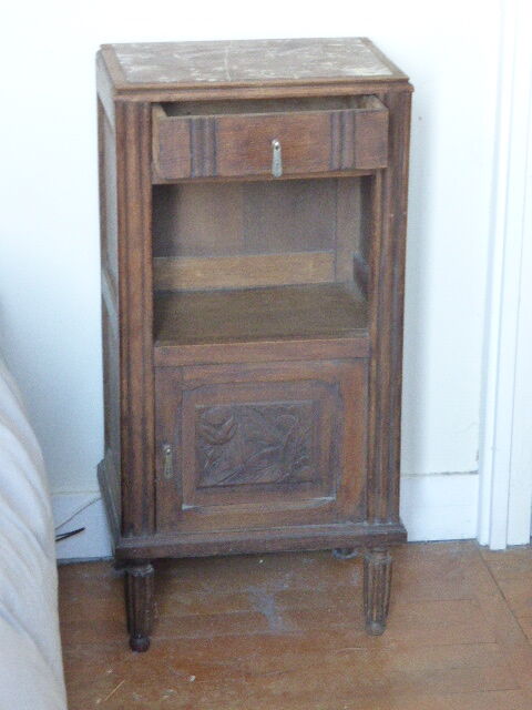 Wooden bedside and pink marble, carved flowers, art deco
