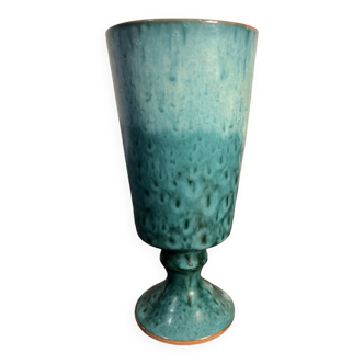 Blue green chalice vase attributed to Jean Robert Forget
